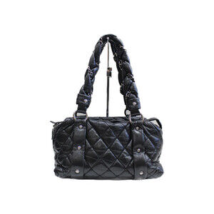 Chanel bubble quilted leather handbag chain handles Black